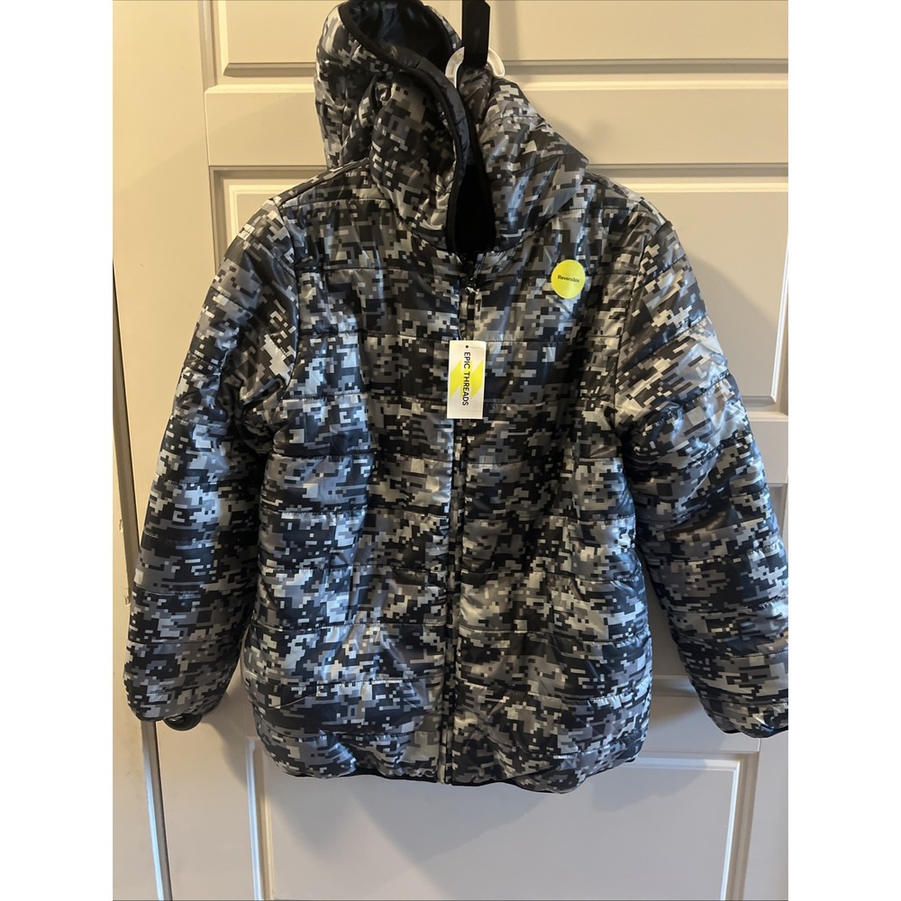 Epic Threads Little Boys Camo to Solid Reversible Hooded Puffer Jacket XL